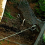 Rock-containing barriers protecting against mudslides and debris flows.